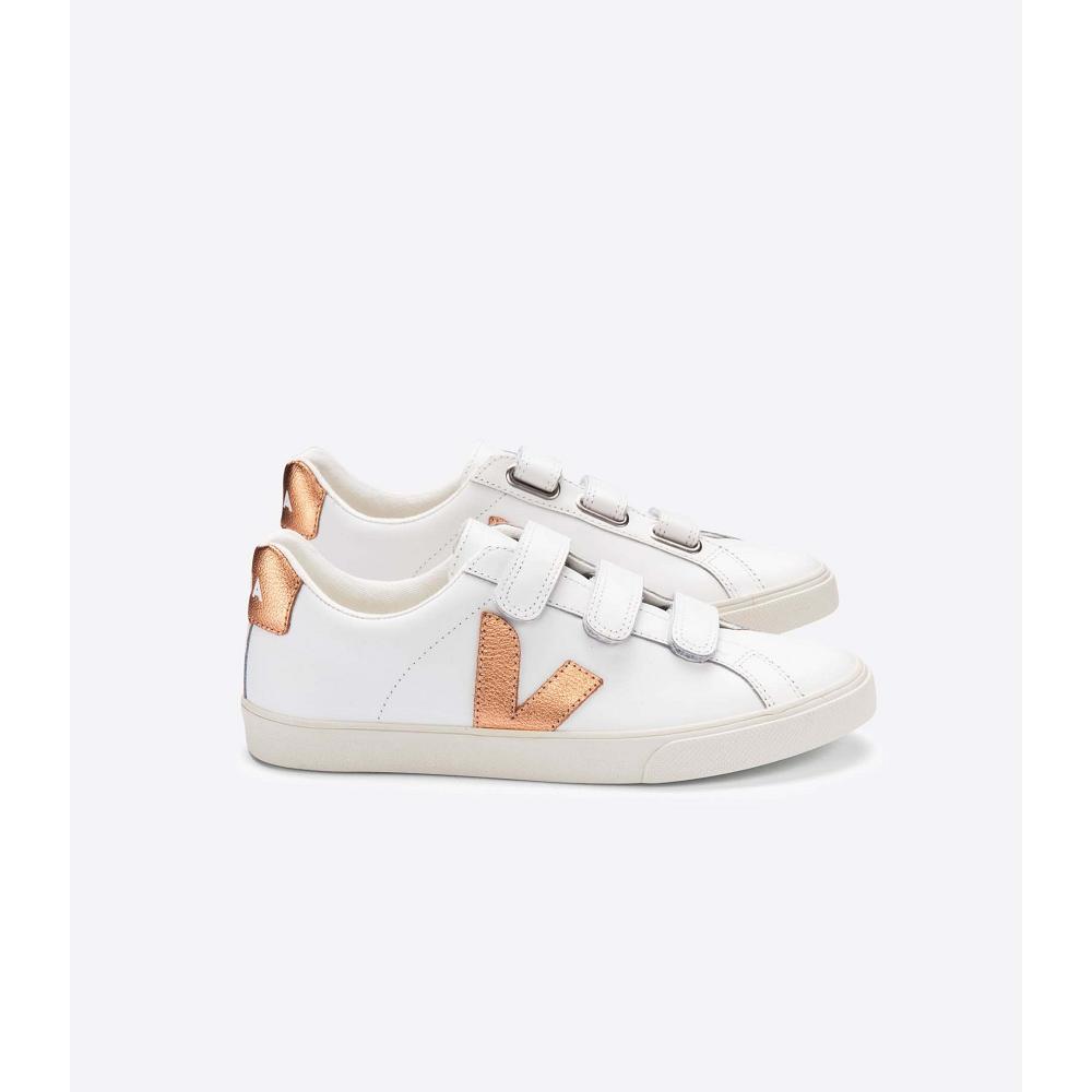 Veja 3-LOCK LEATHER Joggesko Dame White/Orange | NO 604UZG